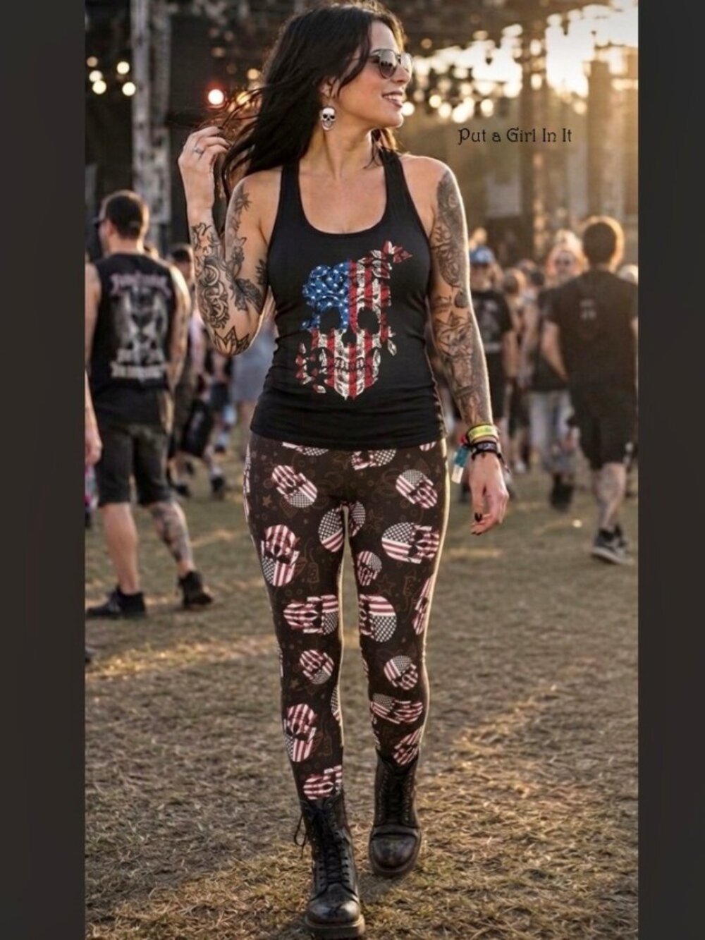 New Women's USA American Flag Skull Biker Capri or Leggings S M L 1X 2X 3X 4X 5X